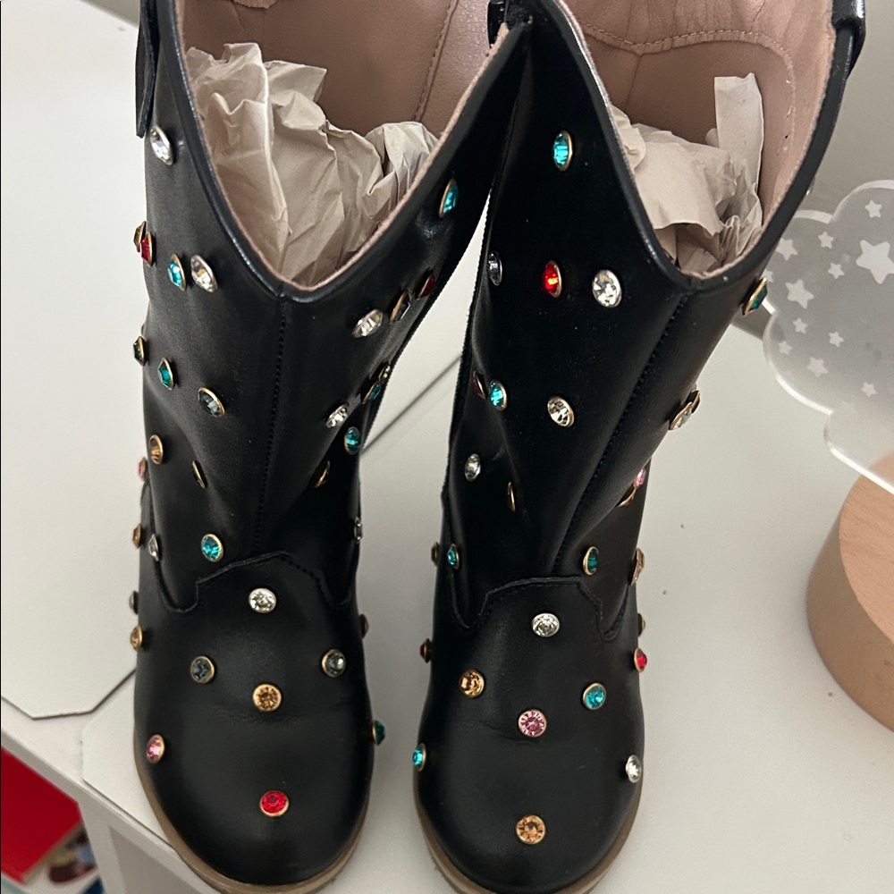 Lola + The Boys Black Studded Kids Boots